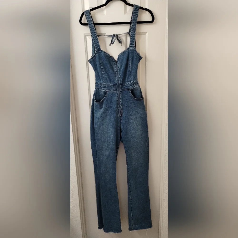 Free People We The Free Crvy 2nd Ave One Piece Jumpsuit Curulean Denim Size 4 - Picture 3 of 11